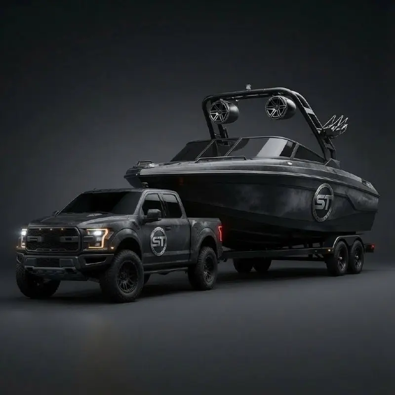 Select Technologies truck towing a premium wakeboat