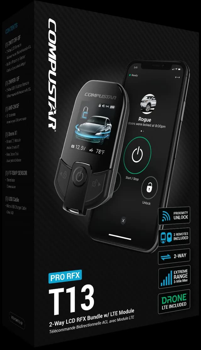 Compustar T13 two-way remote start bundle with DroneMobile LTE smartphone control