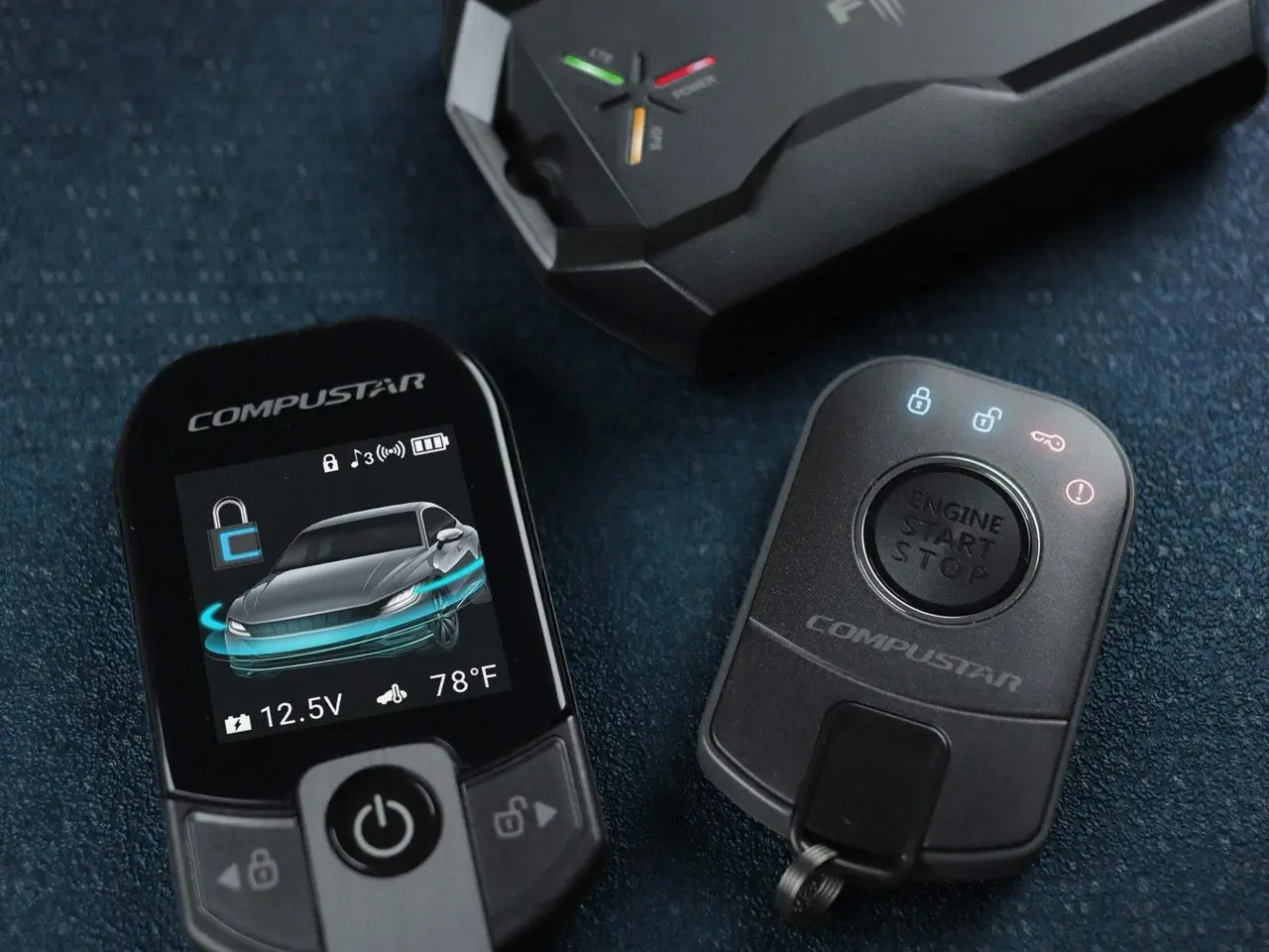 Compustar two-way remote, push-to-start remote, and DroneMobile LTE module
