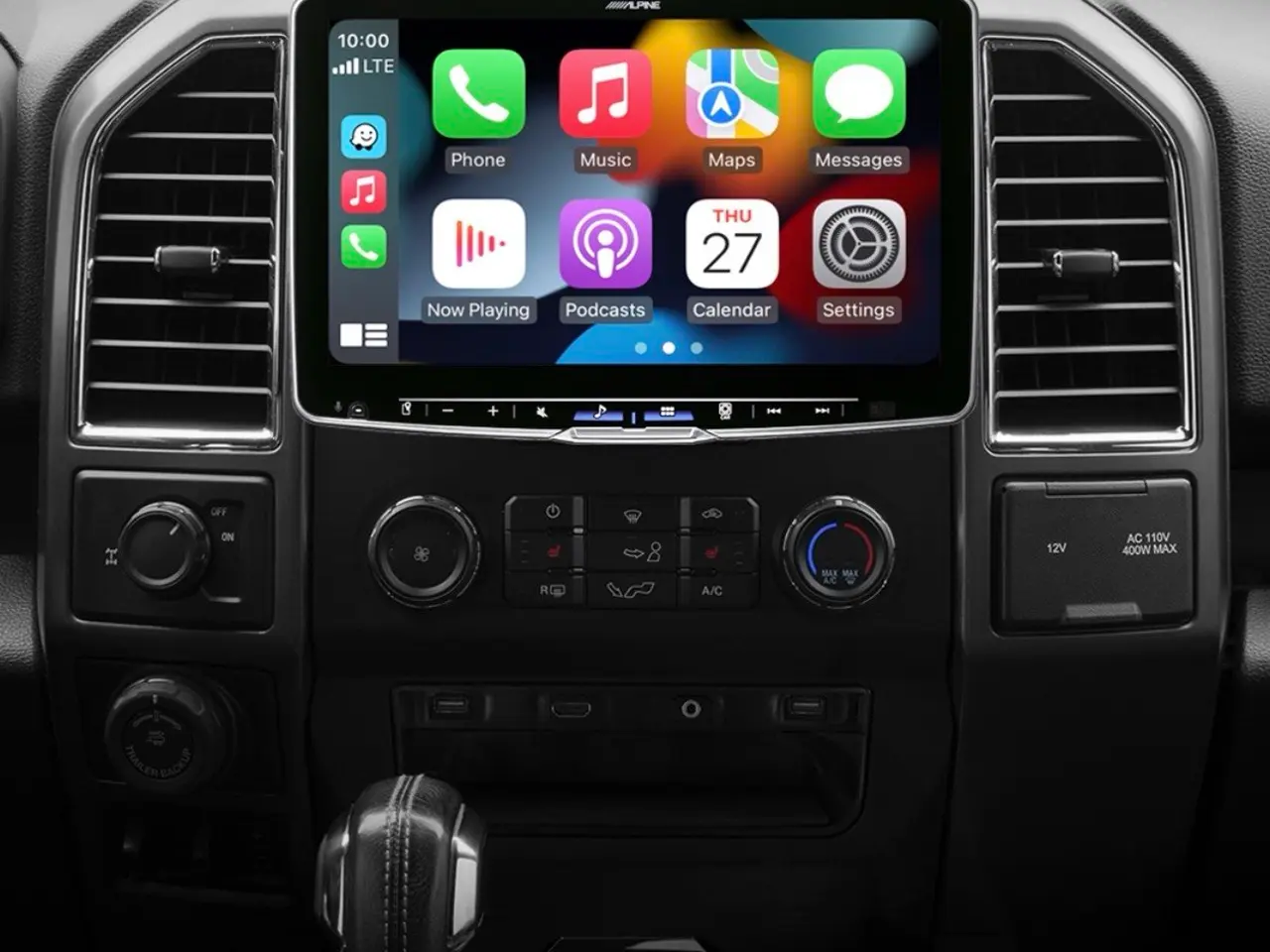 Alpine head unit running Apple CarPlay in a truck dash